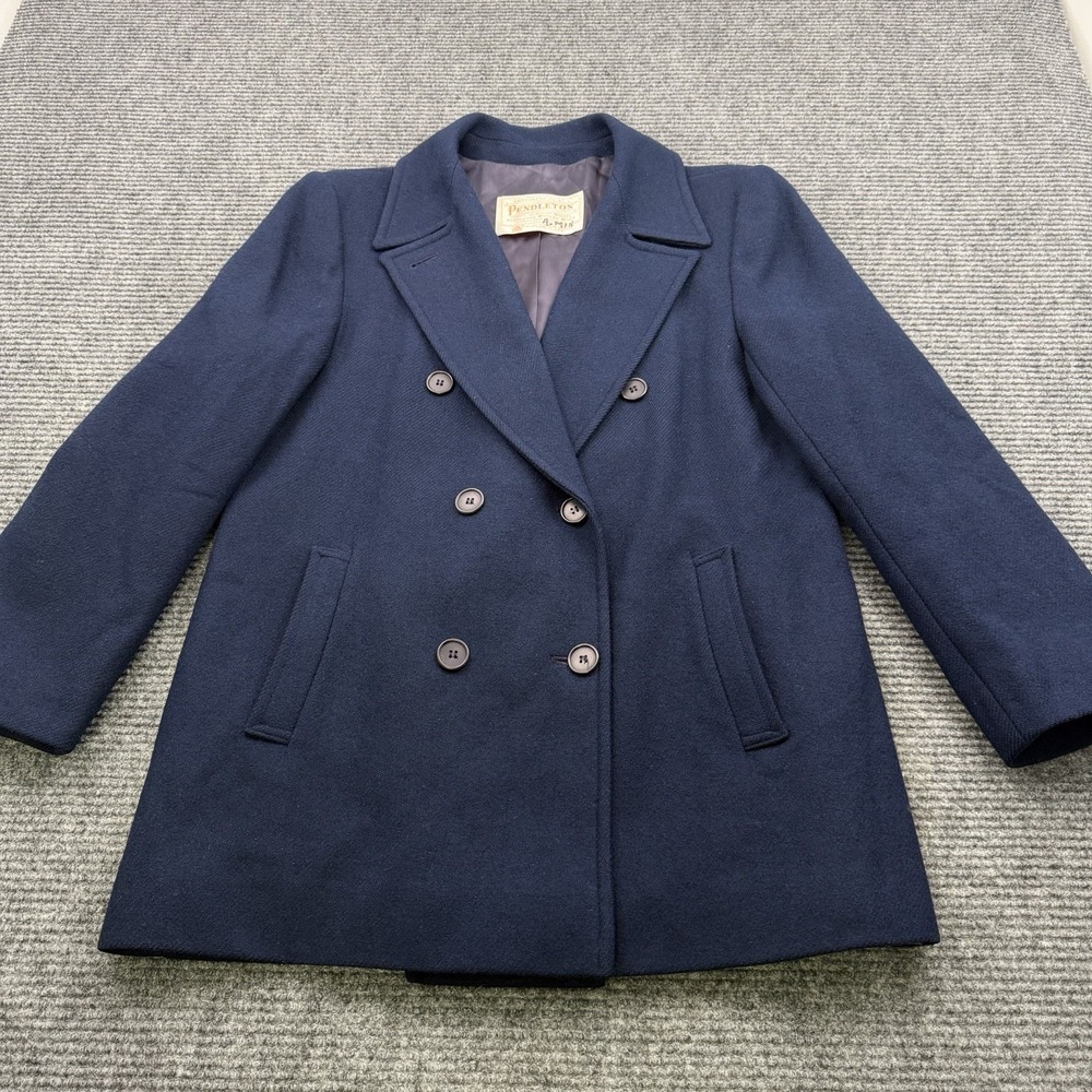 Vintage Pendleton Pea Coat Women's Size 12 Navy Virgin Wool Double Breasted USA
